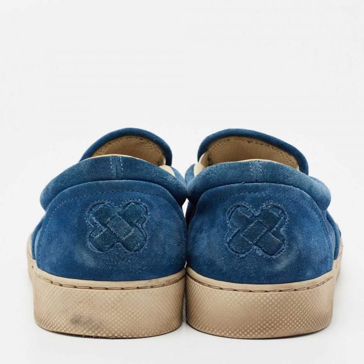 مملوكة مسبقًا Bottega Veneta Blue Intrecciato Suede Slip-On Sneakers Size 41