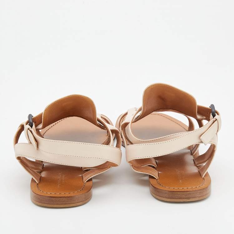 Pre Owned Bottega Veneta Light Beige Intrecciato Leather Slingback Flat Sandals Size 41