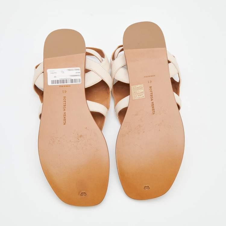 Pre Owned Bottega Veneta Light Beige Intrecciato Leather Slingback Flat Sandals Size 41