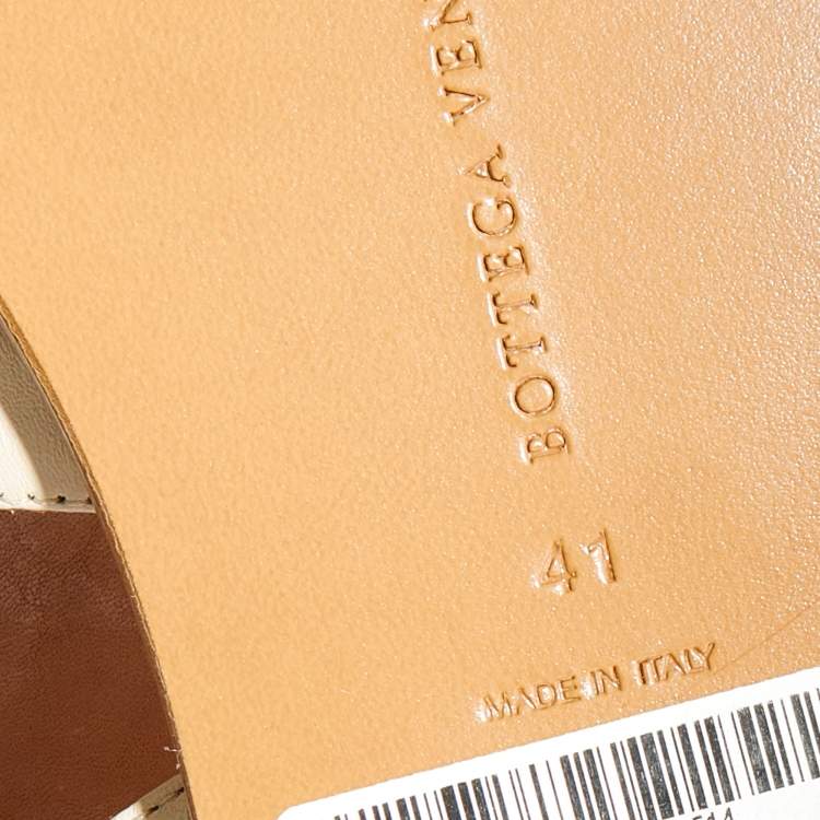 Pre Owned Bottega Veneta Light Beige Intrecciato Leather Slingback Flat Sandals Size 41