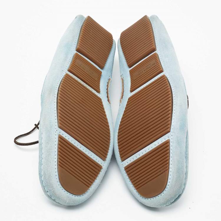 Pre Owned Bottega Veneta Light Blue Intrecciato Suede Bow Loafers Size 45.5
