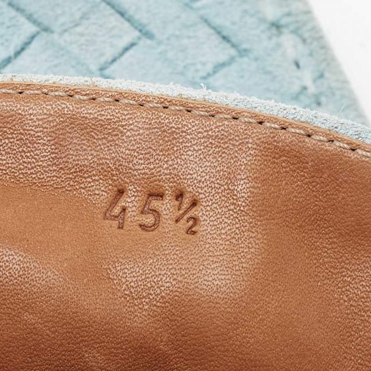 Pre Owned Bottega Veneta Light Blue Intrecciato Suede Bow Loafers Size 45.5