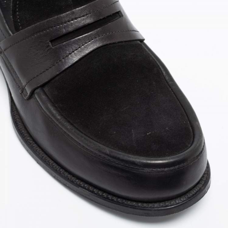 Pre Owned Bottega Veneta Black Suede And Leather Slip on Loafers Size 42 