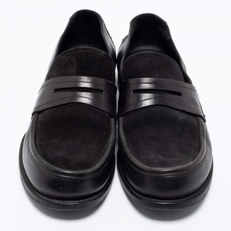 Pre Owned Bottega Veneta Black Suede And Leather Slip on Loafers Size 42 