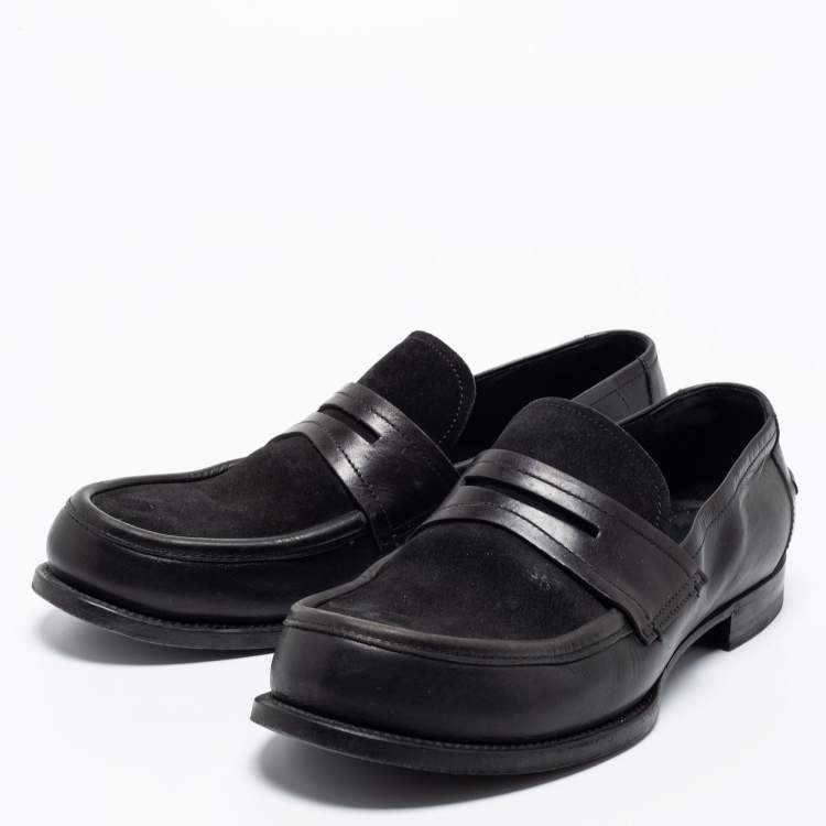 Pre Owned Bottega Veneta Black Suede And Leather Slip on Loafers Size 42 