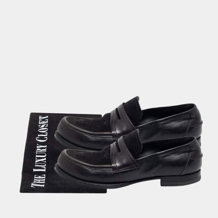 Pre Owned Bottega Veneta Black Suede And Leather Slip on Loafers Size 42 