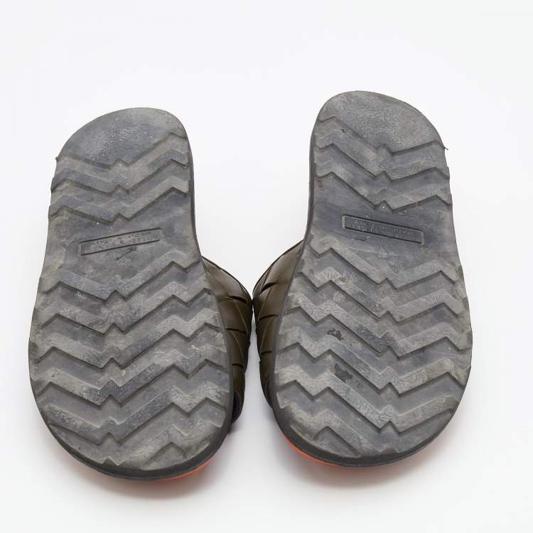 Pre Owned Bottega Veneta Olive Green Intrecciato Leather Speedster Flat Slides Size 45