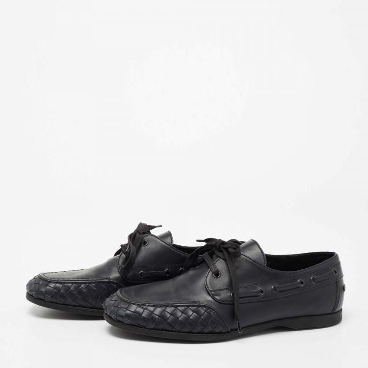 Pre Owned Bottega Veneta Navy Blue Intrecciato Leather Loafers Derby Size 41