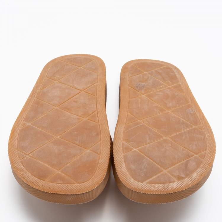 Pre Owned Bottega Veneta Brown Intrecciato Rubber Slide Sandals Size 42