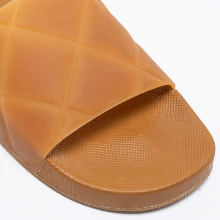 Pre Owned Bottega Veneta Brown Intrecciato Rubber Slide Sandals Size 42