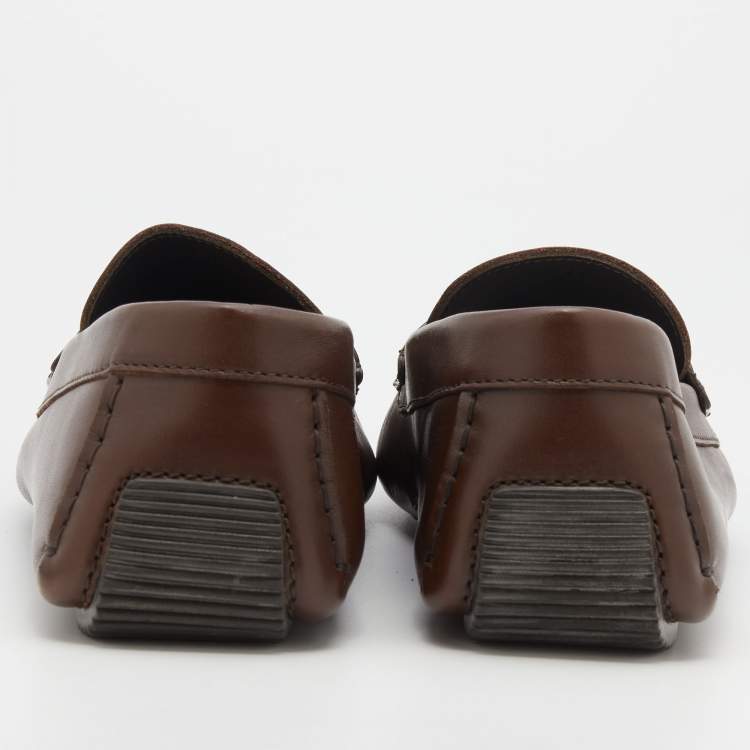 Pre Owned Bottega Veneta Brown Leather Wave Driver Intrecciato Detail Slip On Loafers Size 41