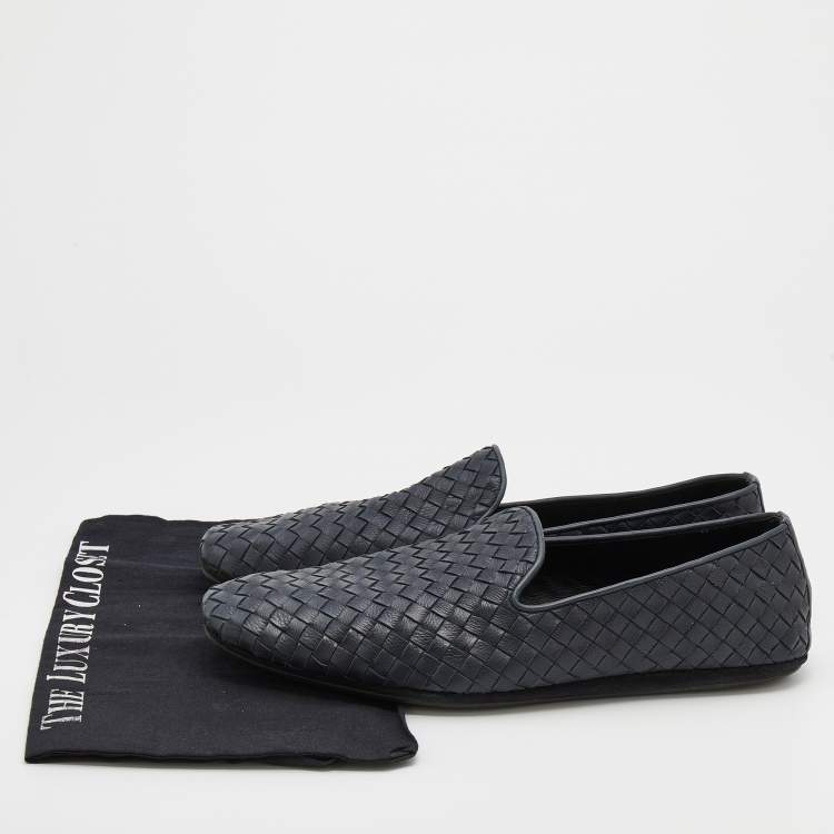 Pre Owned Bottega Veneta Black Intrecciato Leather Smoking Slippers Size 42