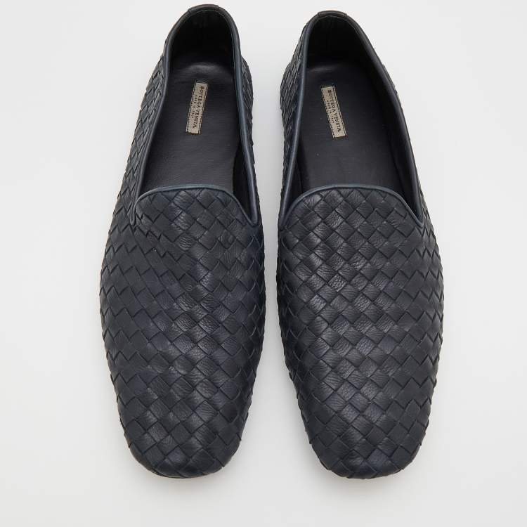 Pre Owned Bottega Veneta Black Intrecciato Leather Smoking Slippers Size 42