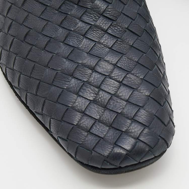 Pre Owned Bottega Veneta Black Intrecciato Leather Smoking Slippers Size 42