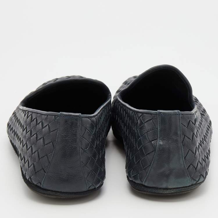 Pre Owned Bottega Veneta Black Intrecciato Leather Smoking Slippers Size 42