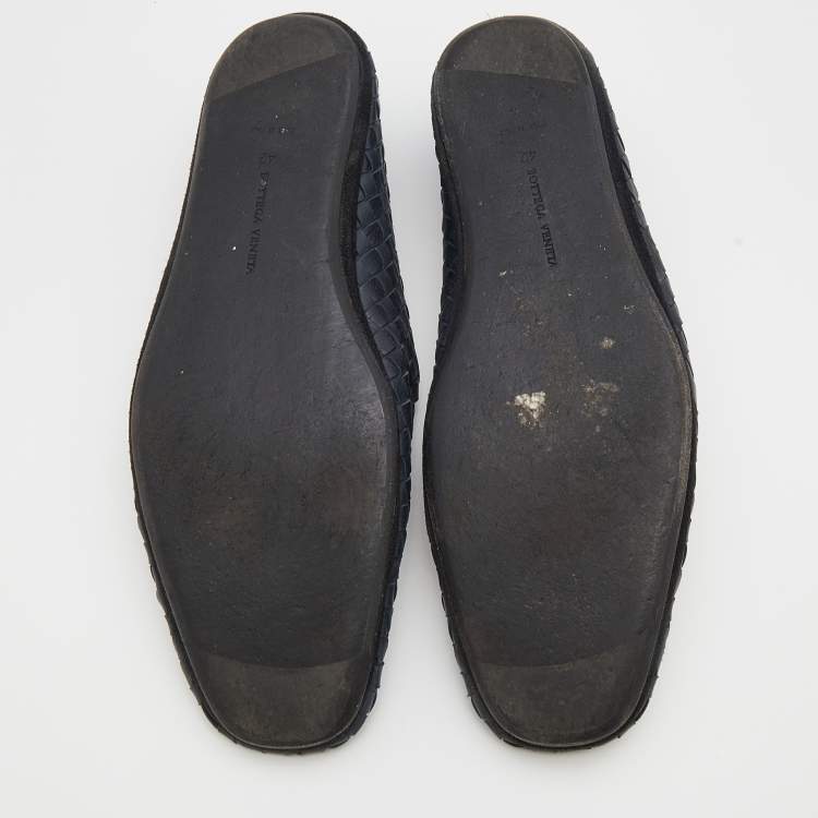Pre Owned Bottega Veneta Black Intrecciato Leather Smoking Slippers Size 42