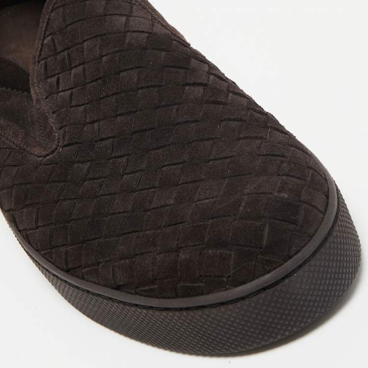 Pre Owned Bottega Veneta Dark Brown Intrecciato Suede Dodger Slip-On Sneakers Size 40