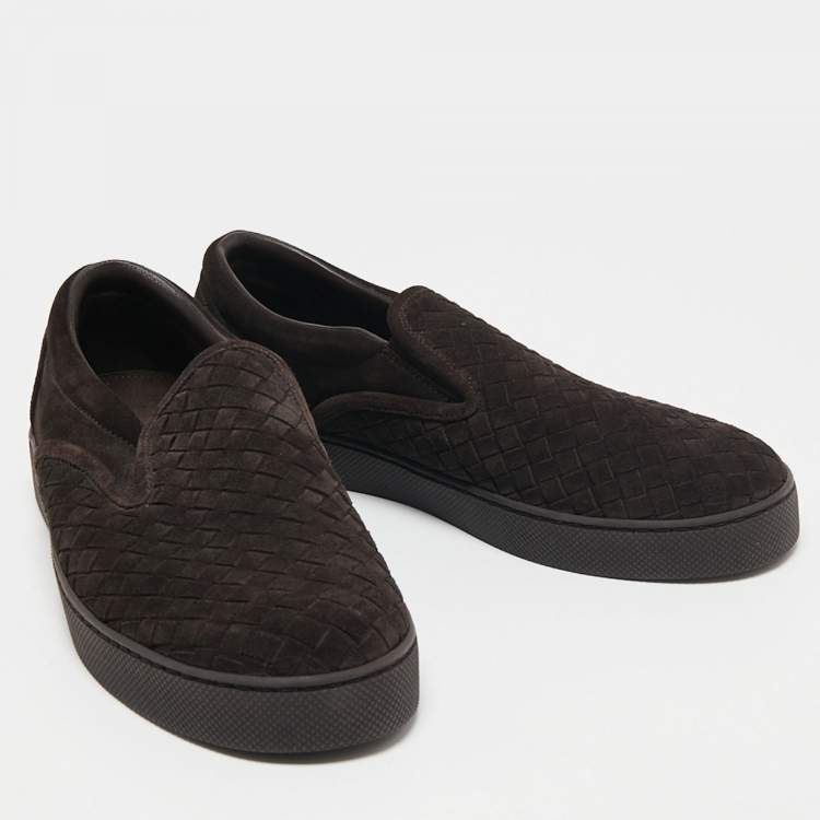 Pre Owned Bottega Veneta Dark Brown Intrecciato Suede Dodger Slip-On Sneakers Size 40