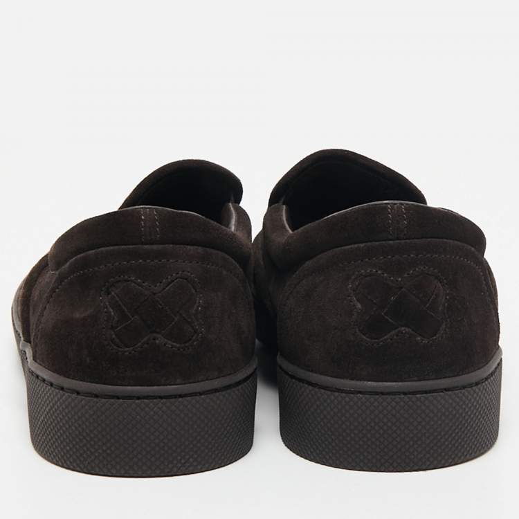 Pre Owned Bottega Veneta Dark Brown Intrecciato Suede Dodger Slip-On Sneakers Size 40