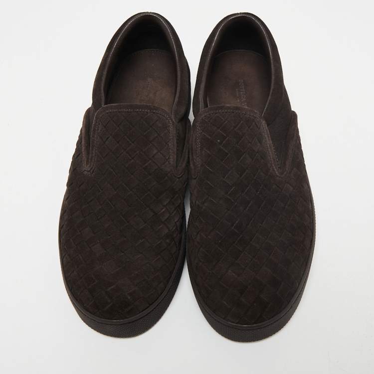 Pre Owned Bottega Veneta Dark Brown Intrecciato Suede Dodger Slip-On Sneakers Size 40