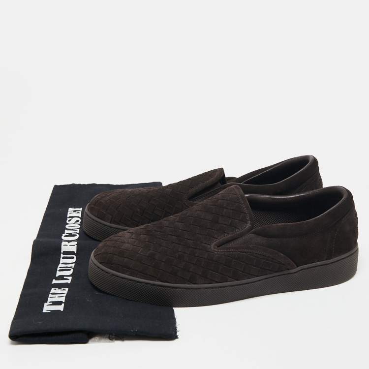 Pre Owned Bottega Veneta Dark Brown Intrecciato Suede Dodger Slip-On Sneakers Size 40