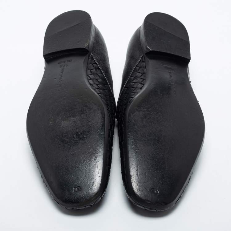 Pre Owned Bottega Veneta Black Intrecciato Leather Smoking Slippers Size 42.5 