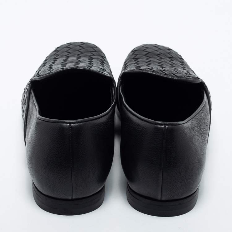 Pre Owned Bottega Veneta Black Intrecciato Leather Smoking Slippers Size 42.5 