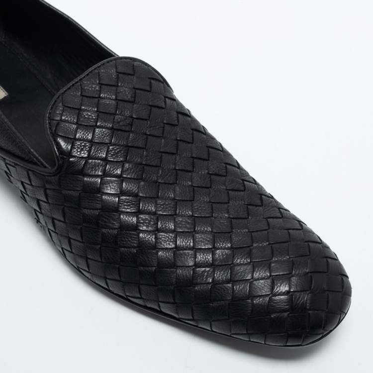 Pre Owned Bottega Veneta Black Intrecciato Leather Smoking Slippers Size 42.5 
