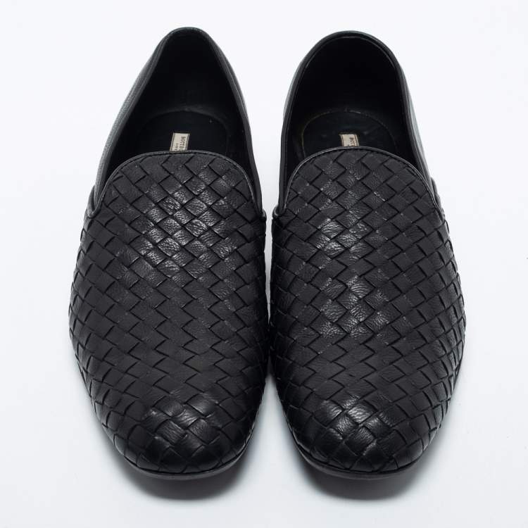 Pre Owned Bottega Veneta Black Intrecciato Leather Smoking Slippers Size 42.5 