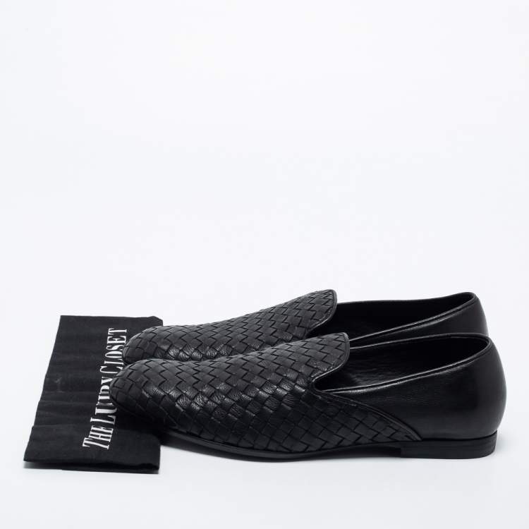Pre Owned Bottega Veneta Black Intrecciato Leather Smoking Slippers Size 42.5 
