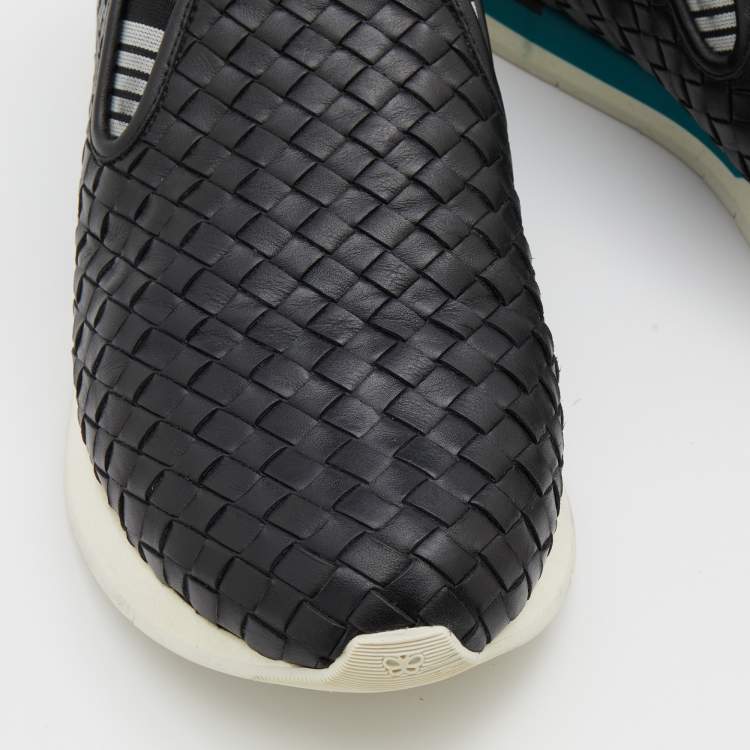 Pre Owned Bottega Veneta Black Intrecciato Leather Slip On Sneakers Size 42