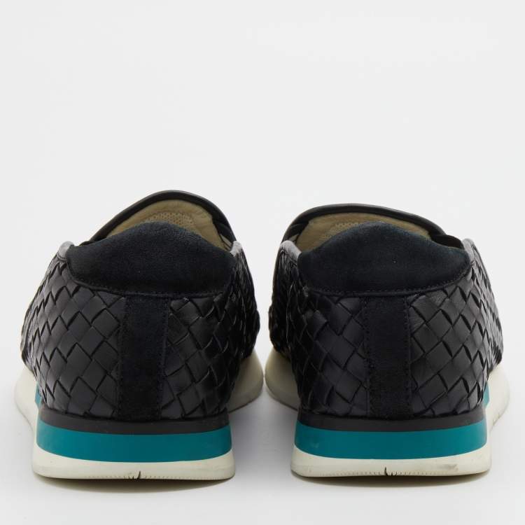 Pre Owned Bottega Veneta Black Intrecciato Leather Slip On Sneakers Size 42