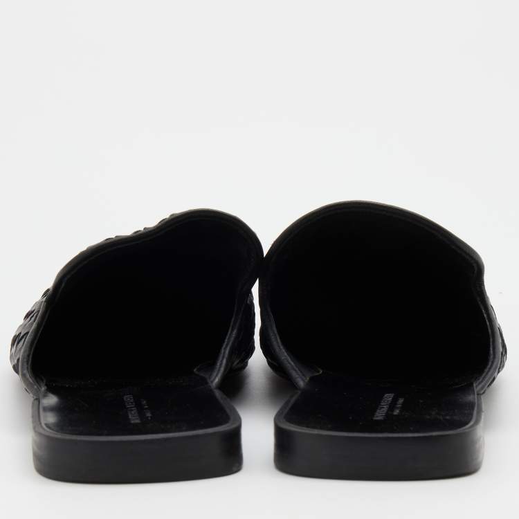 Pre Owned Bottega Veneta Black Intrecciato Leather Fiandra Flat Mules Size 43
