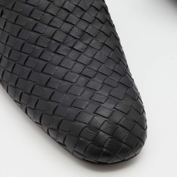 Pre Owned Bottega Veneta Black Intrecciato Leather Fiandra Flat Mules Size 43