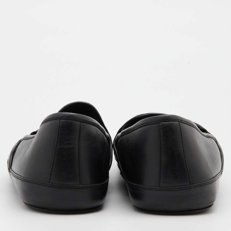 Pre Owned Bottega Veneta Black Intrecciato Leather Slip On Loafers Size 44.5