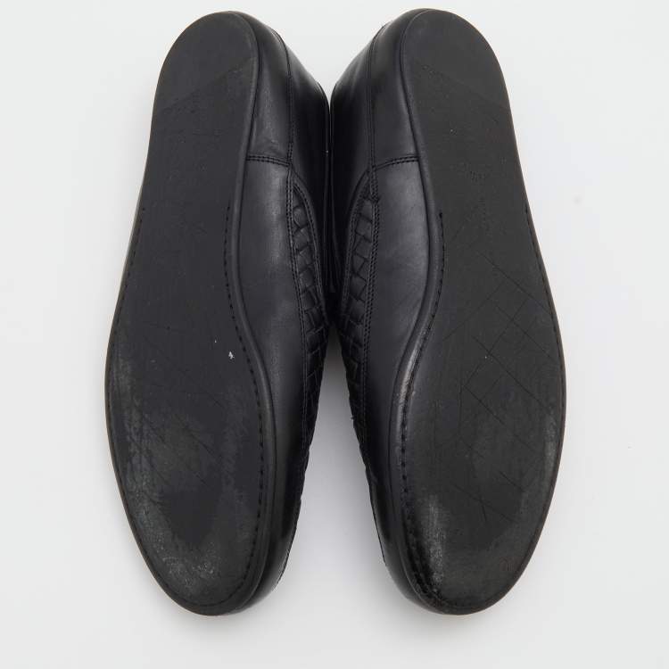 Pre Owned Bottega Veneta Black Intrecciato Leather Slip On Loafers Size 44.5