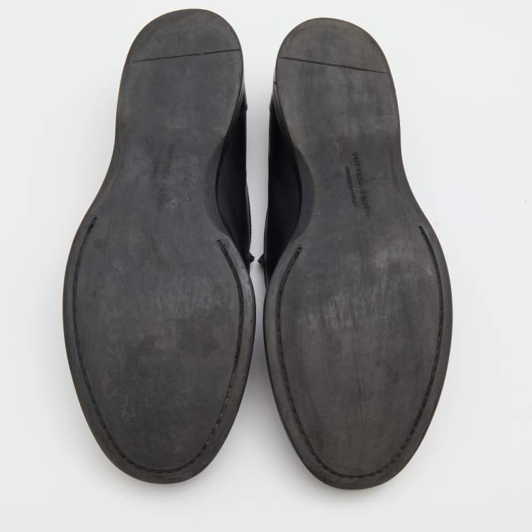 Pre Owned Bottega Veneta Black Intrecciato Leather Slip On Loafers Size 43