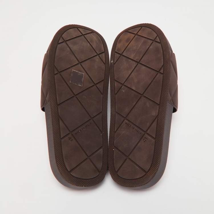 Pre Owned Bottega Veneta Dark Brown Intrecciato Rubber Slide Sandals Size 41