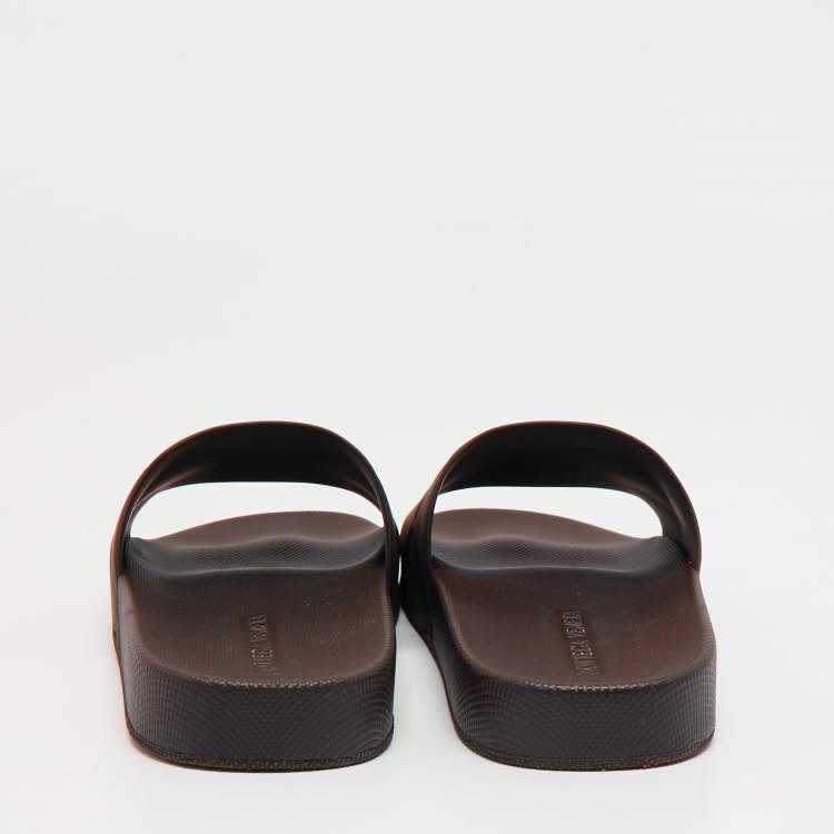 Pre Owned Bottega Veneta Dark Brown Intrecciato Rubber Slide Sandals Size 41