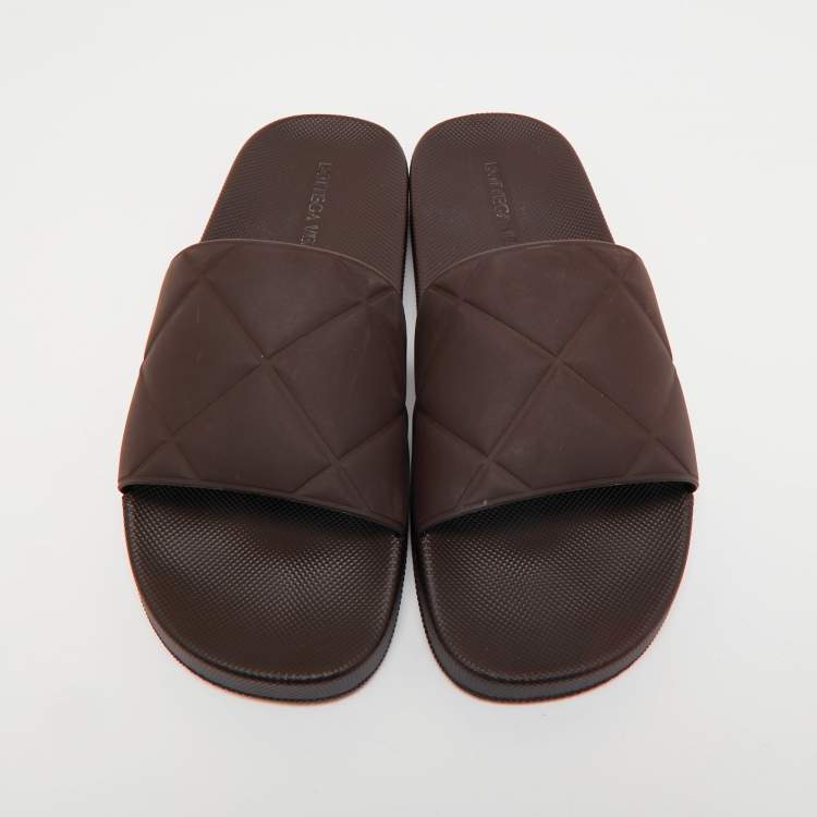 Pre Owned Bottega Veneta Dark Brown Intrecciato Rubber Slide Sandals Size 41