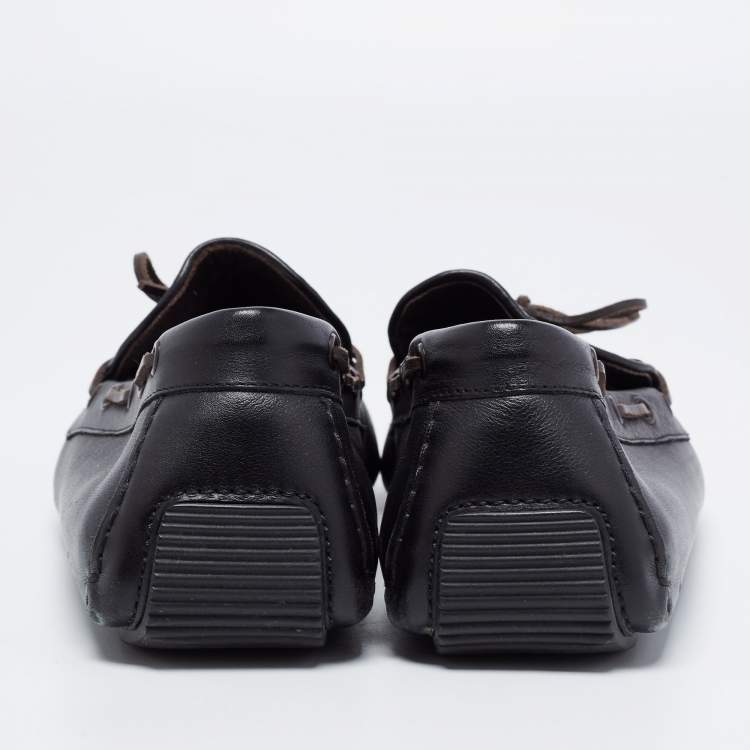 Pre Owned Bottega Veneta Black Intrecciato Leather Bow Loafers Size 42