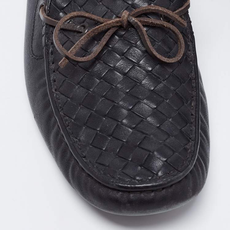 Pre Owned Bottega Veneta Black Intrecciato Leather Bow Loafers Size 42
