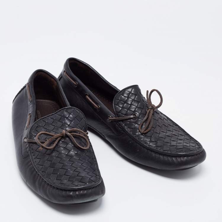 Pre Owned Bottega Veneta Black Intrecciato Leather Bow Loafers Size 42