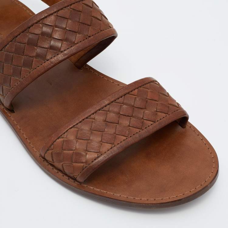 Pre Owned Bottega Veneta Brown Intrecciato Leather Flat Slingback Sandals Size 43