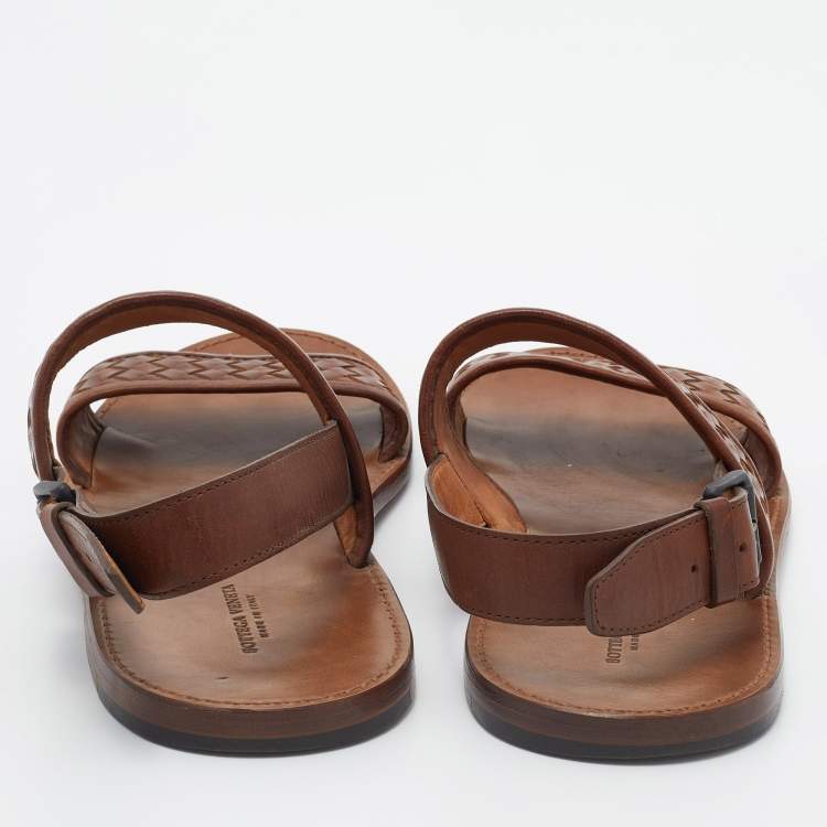 Pre Owned Bottega Veneta Brown Intrecciato Leather Flat Slingback Sandals Size 43