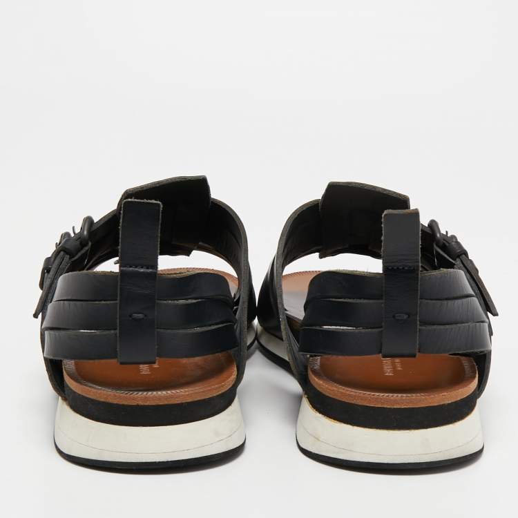 Pre Owned Bottega Veneta Black Intrecciato and Leather Criss Cross Flat Sandals Size 41