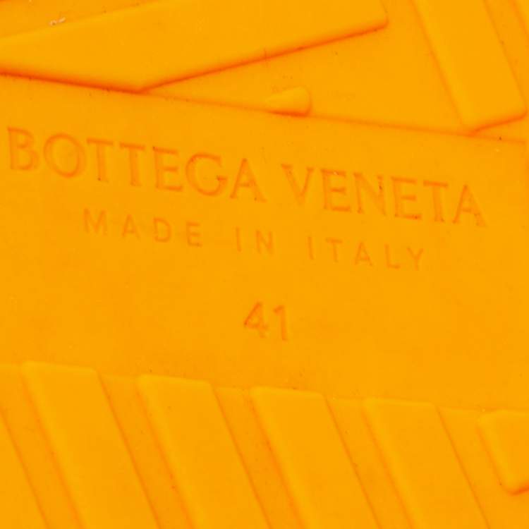 Pre Owned Bottega Veneta Orange Embossed Rubber Slides Size 41
