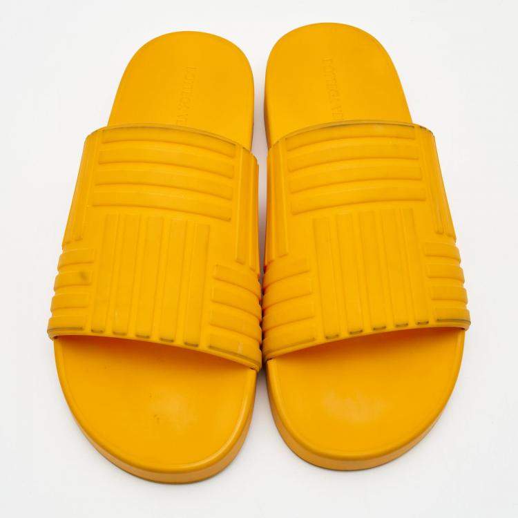 Pre Owned Bottega Veneta Orange Embossed Rubber Slides Size 41