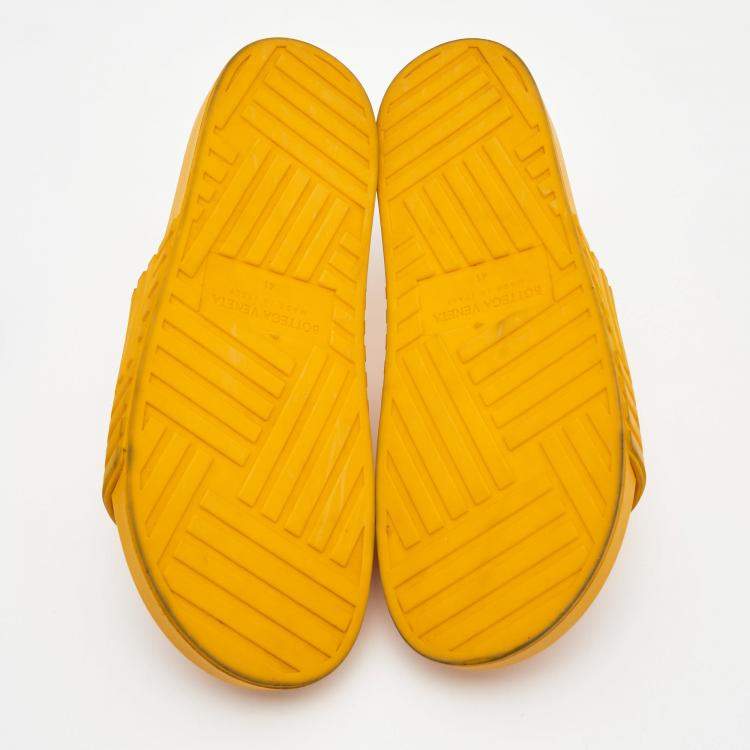 Pre Owned Bottega Veneta Orange Embossed Rubber Slides Size 41