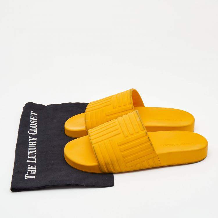 Pre Owned Bottega Veneta Orange Embossed Rubber Slides Size 41